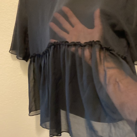 Zara black cropped top with sheer puffed short puffed sleeves and sheer … - Picture 5 of 5